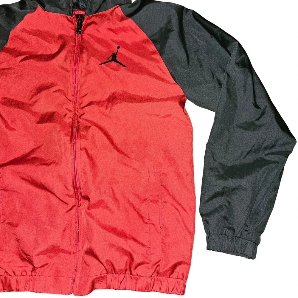 Jordan Red‎ Black Full Zip Hooded Lightweight Jacket Kids Athleisure